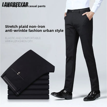 Premium Anti-wrinkle Non-ironing New Brand Casual Fashion Stretch Men Dress Pants Comfortable Business Office Long Suit Trousers