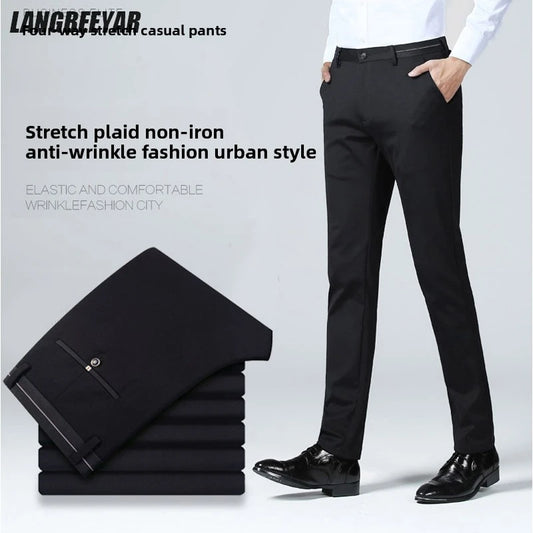 Premium Anti-wrinkle Non-ironing New Brand Casual Fashion Stretch Men Dress Pants Comfortable Business Office Long Suit Trousers