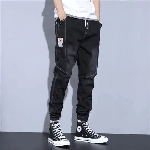 Casual Harajuku Style Men's Jeans Spring Autumn Loose Nine Points Workwear Trousers Loose Cuff Youth Fashion Low Waist Jeans