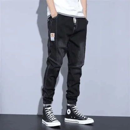Casual Harajuku Style Men's Jeans Spring Autumn Loose Nine Points Workwear Trousers Loose Cuff Youth Fashion Low Waist Jeans
