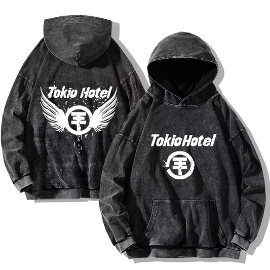 Hip Hop Streetwear Tokio Hotel Washed Hoodies Tokio Hotel Kaulitz 89 Sweatshirts Men Women Retro Casual Oversized Pullover Tops
