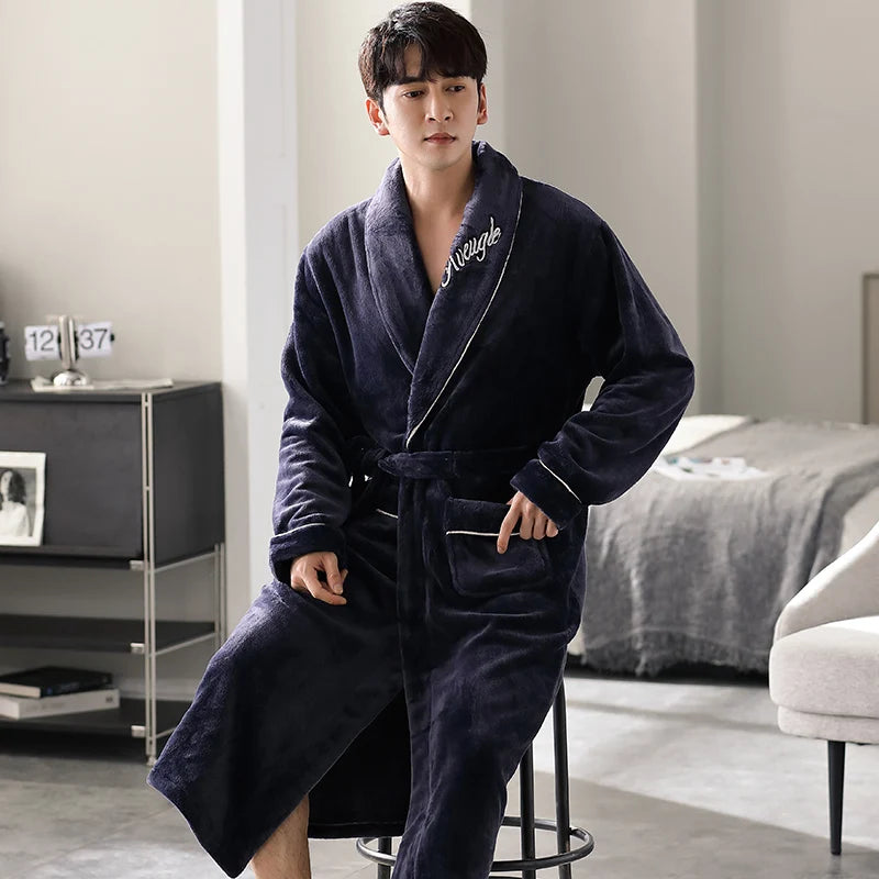 High Quality Men Bath Robe Warm Flannel Coral Fleece Bathrobe Male Dressing Gown Pijamas Hombre