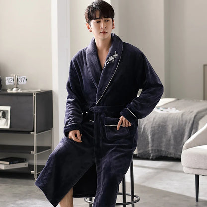 High Quality Men Bath Robe Warm Flannel Coral Fleece Bathrobe Male Dressing Gown Pijamas Hombre