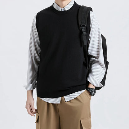Cityboy Knitted Vest for Men Autumn Winter Trendy Brand Sleeveless American Style High-End Feel Shoulder Top Outerwear