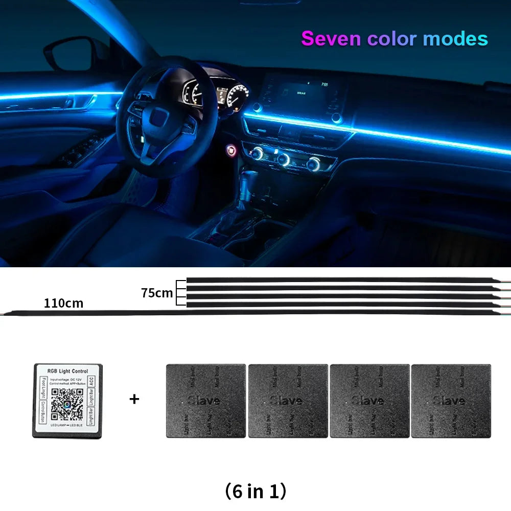 6/14/18 in 1 Led Acrylic Car Ambient Light RGB 64 213 Color Symphony Acrylic APP Streamer Rainbow Atmosphere Lamp Kit Dual Zone