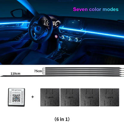 6/14/18 in 1 Led Acrylic Car Ambient Light RGB 64 213 Color Symphony Acrylic APP Streamer Rainbow Atmosphere Lamp Kit Dual Zone