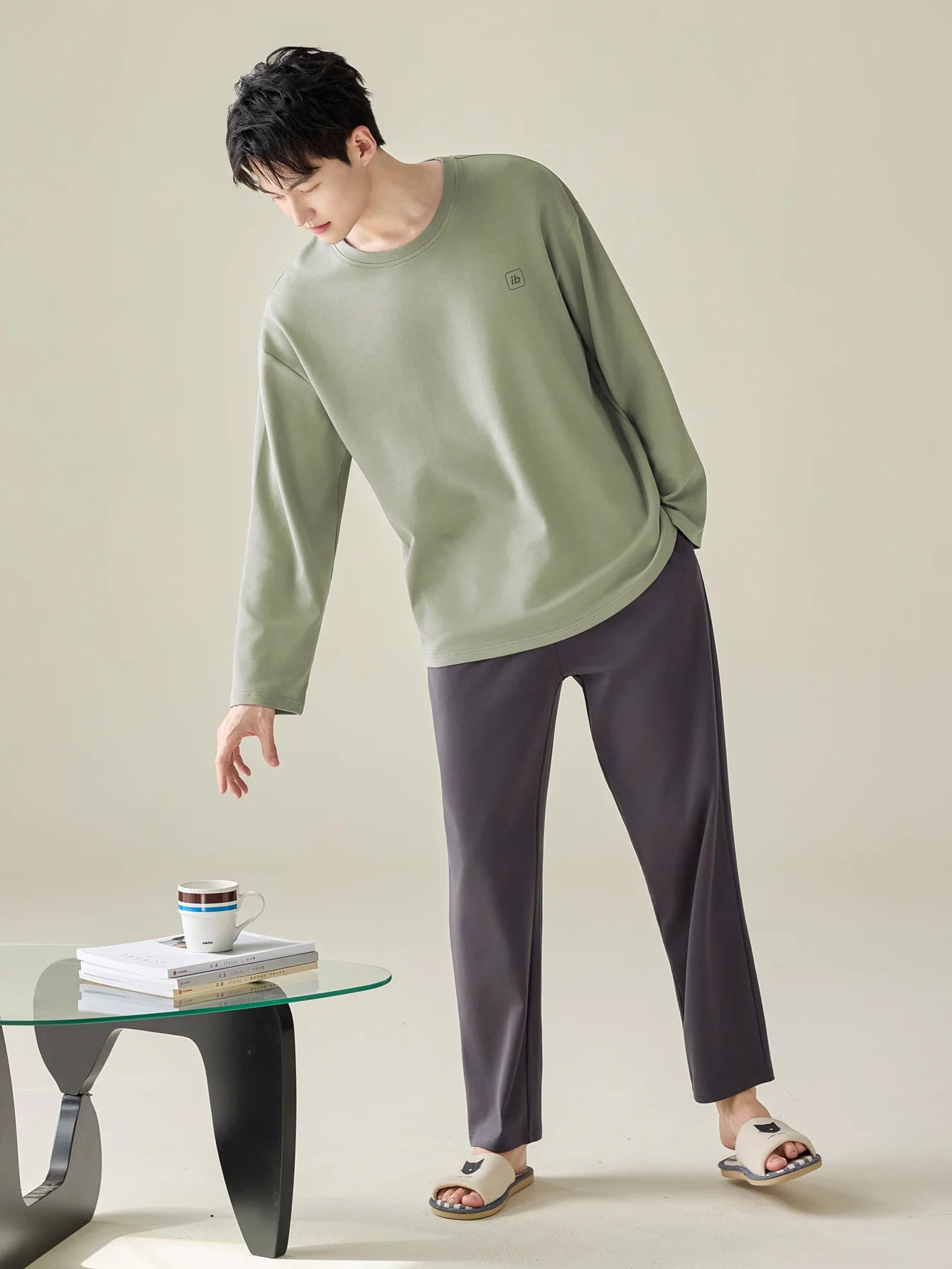 Men's 100% Cotton Long Sleeve Pajama Set, Spring Summer & All Season Plus Size Loungewear, Teen & Adult Pure Cotton Home Suit