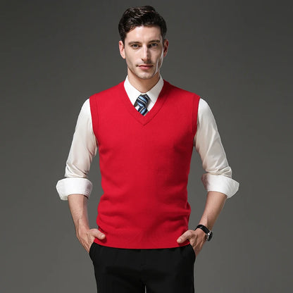 Top Grade Anti-Pilling Thick New Autum Winter Fashion Brand V Neck Business Casual Men Knit Pullover Sweater Vest Sleeveless