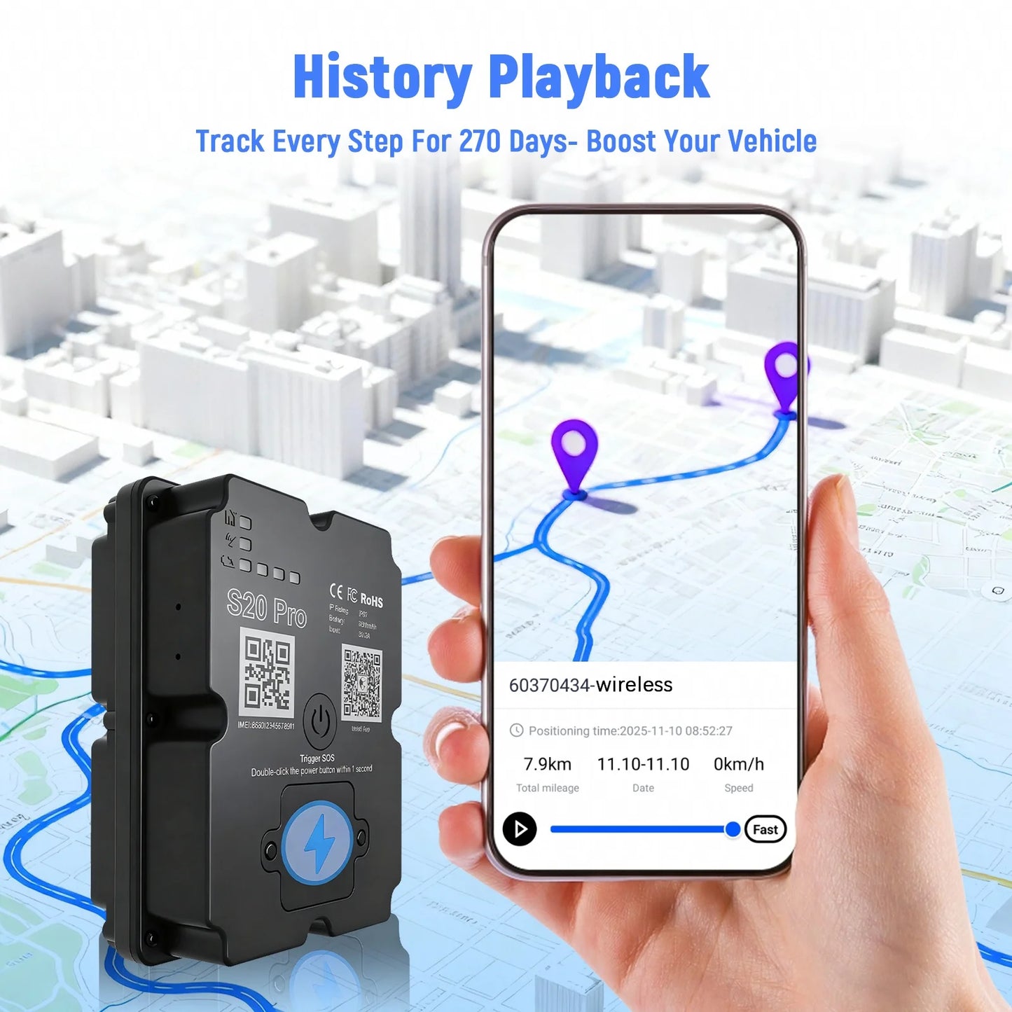 4G LTE GPS Car Tracker Anti-Theft Device, 7500mAh Long Standby, IP67 Magnetic, Real-Time Tracking, Subscription Required