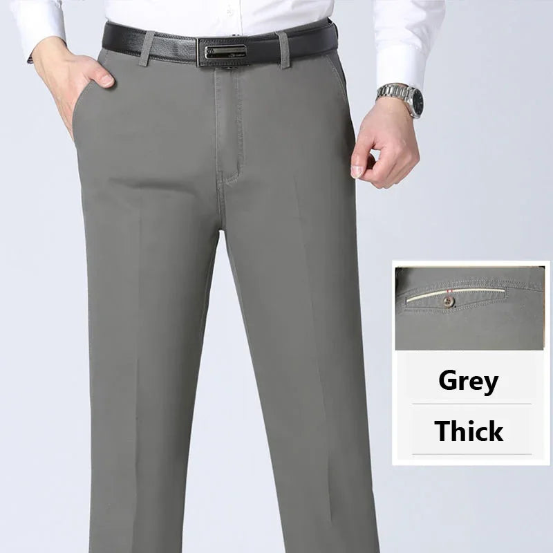 Spring Autumn Middle-aged Casual Trousers Men's Straight Slacks High Waists Dad's Thin Thick Breathable Cotton Male Suit Pants