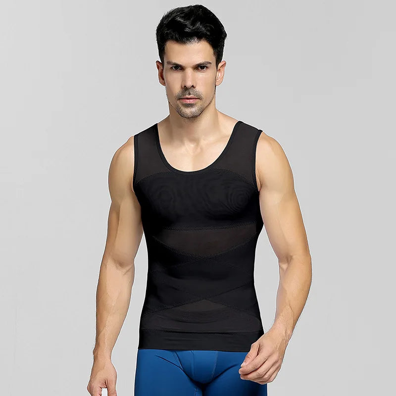 Men's Post-Surgery Shaping Bodysuit Upper Body Tummy Control Abdominal Shaping Top for Recovery