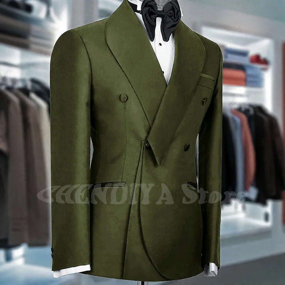Black Suits For Men Shawl Lapel Formal 1 Piece Jacket Double Breasted Business Casual Groom Wedding Party Custom Made Blazer