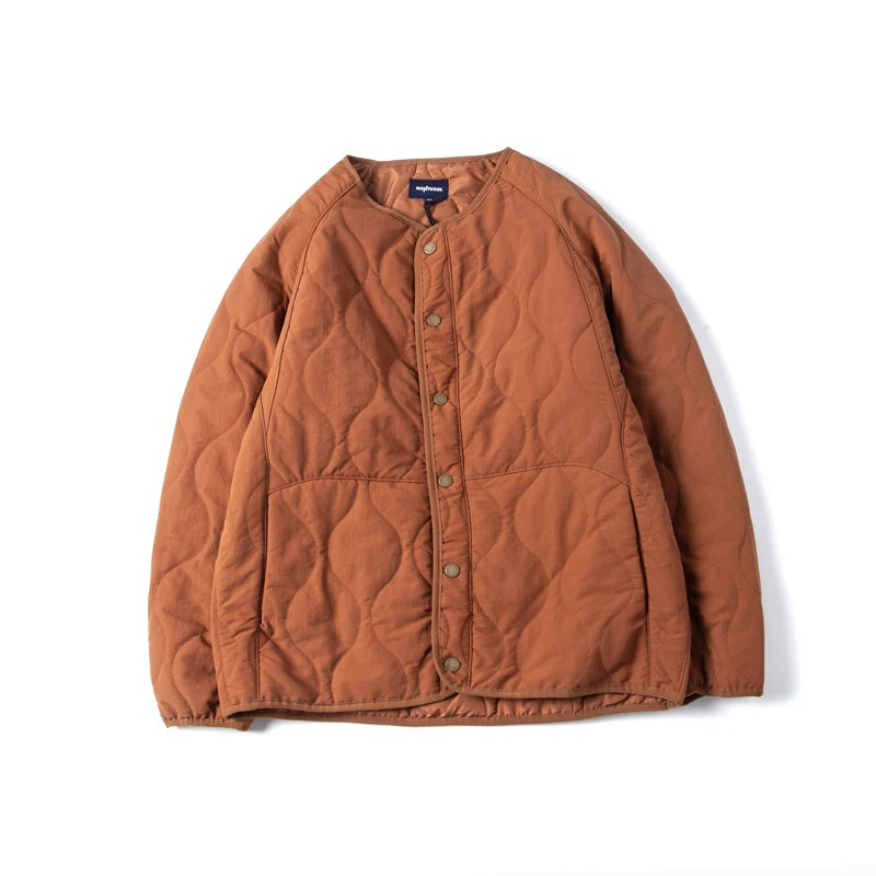 Retro Japanese Style Oversized Quilted Cotton Jacket Unisex No Collar Diamond Pattern Cotton Coat Couple Outerwear