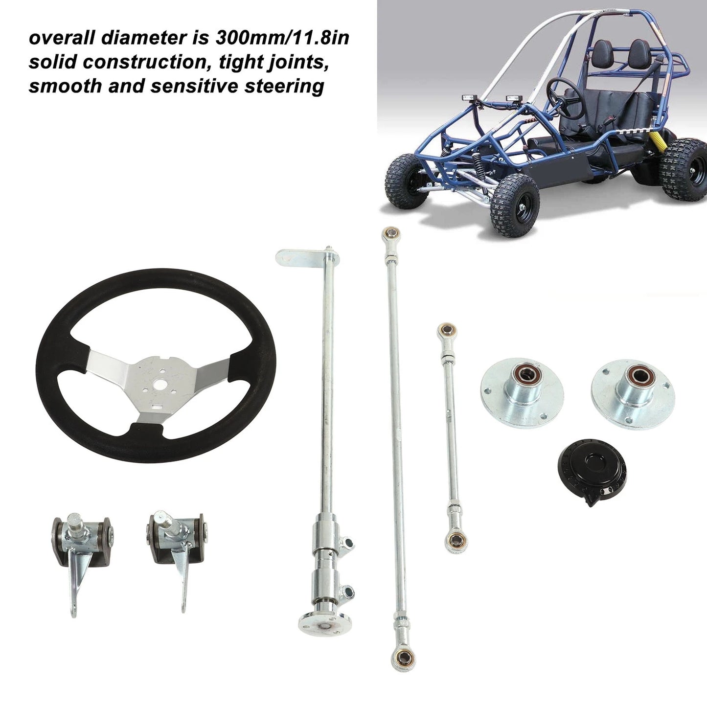 Tie Rod Ball Joint Kit Heavy Duty Smooth  300mm Go Karts Front Steering Wheel Kit Better Grip for 150cc‑250cc Engine
