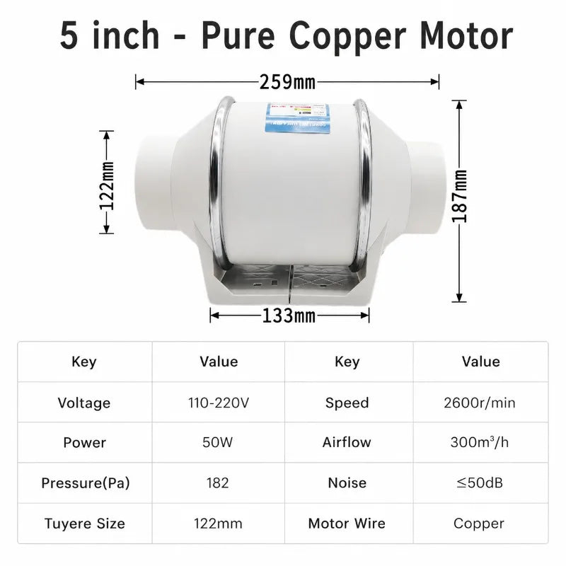 Quiet Fan 220V Electric Exhaust Pipe System for Home Bathroom Kitchen Toilet Ventilation Fan