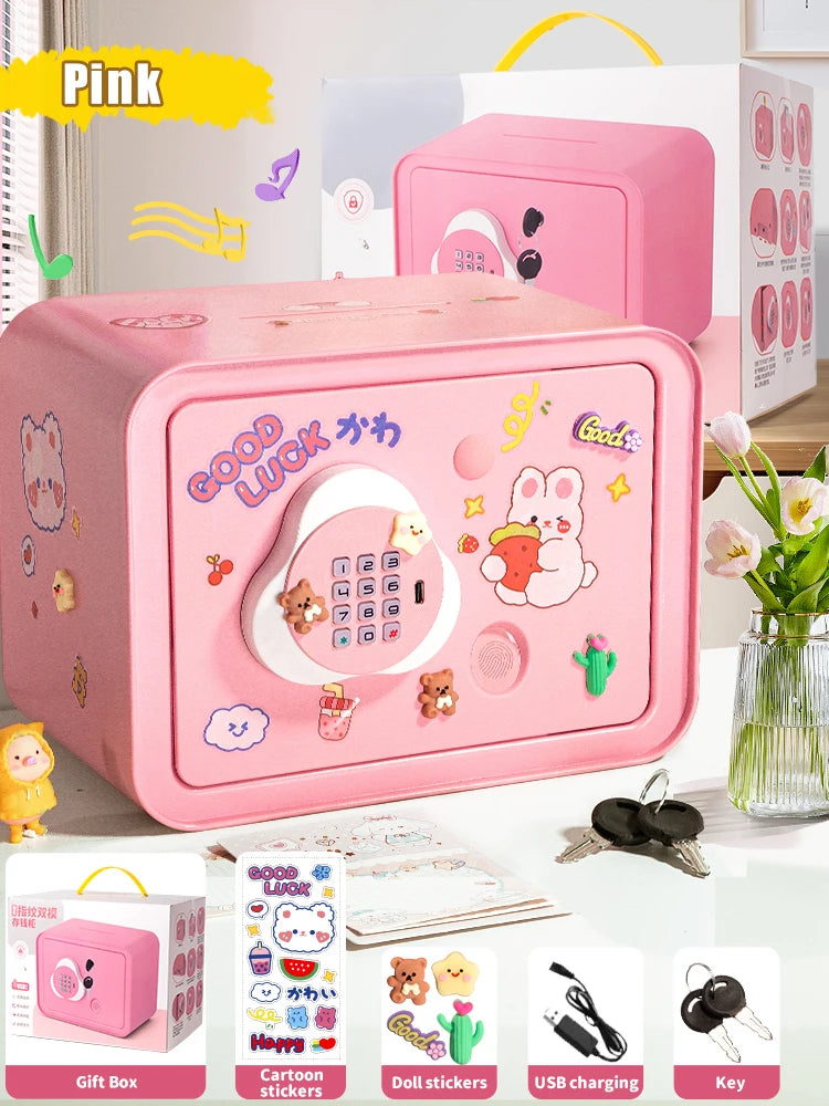 Children's Mini Fingerprint Piggy Bank Toys DIY Password Unlock Money Box Kids Savings Bank With Music Key Toy For 3 Yeas Gifts