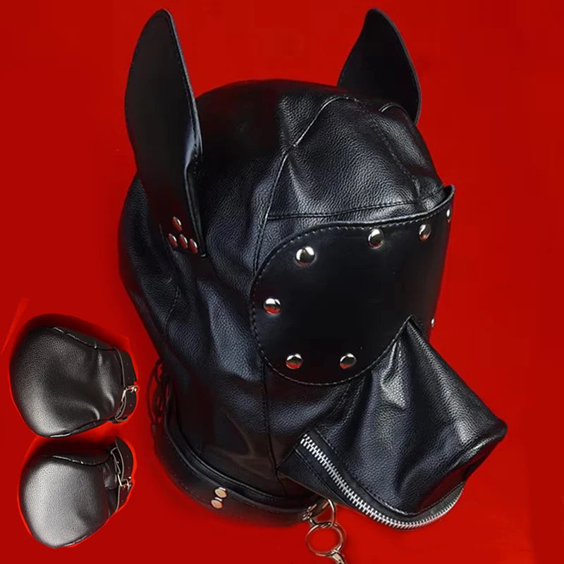 BDSM Mask Hood With Leash,Fist Mitts Mittens Bondage Restraints,Puppy Role Play,Sex Toys for Couples,SM Adult Games