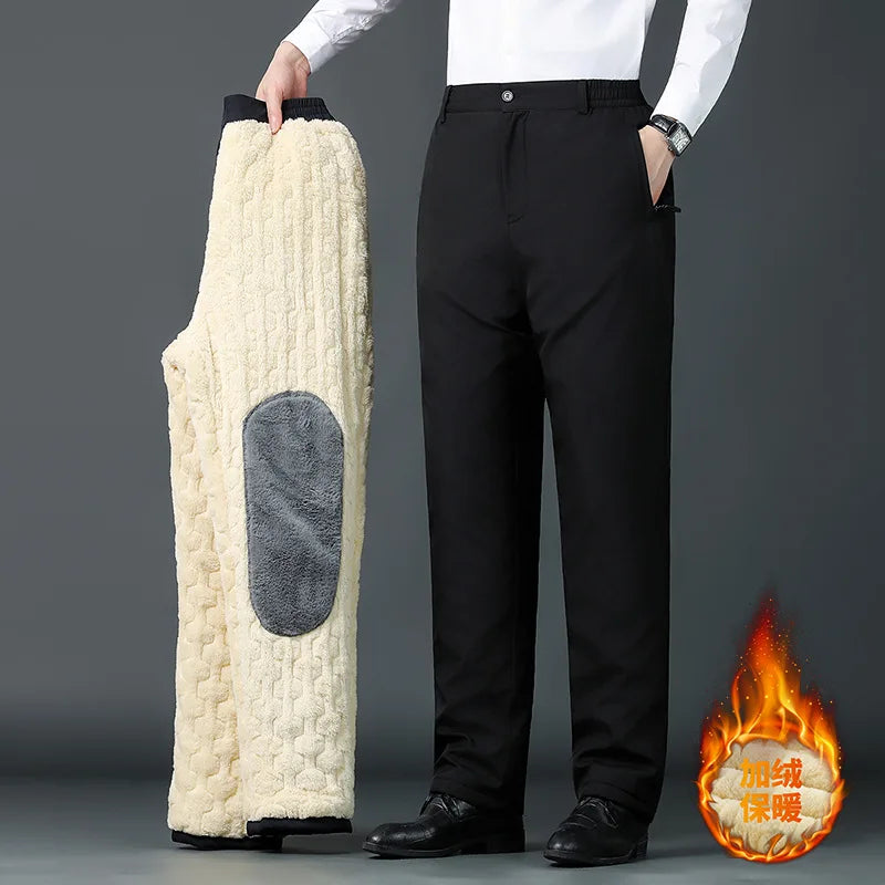 Winter Dad Pants Outdoor Cotton Pants Men Fleece Lined Thickened Casual Pants Lamb Wool Men's Warm Knee Pads Casual Pants