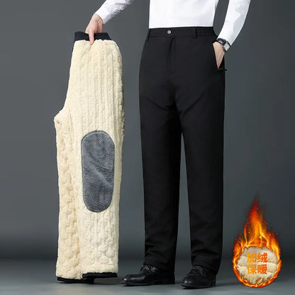 Winter Dad Pants Outdoor Cotton Pants Men Fleece Lined Thickened Casual Pants Lamb Wool Men's Warm Knee Pads Casual Pants