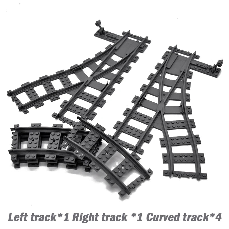 City Trains Flexible Tracks Forked Straight Curved Rails Switch Building Block Bricks High-Tech Creative Toys for kids gifts