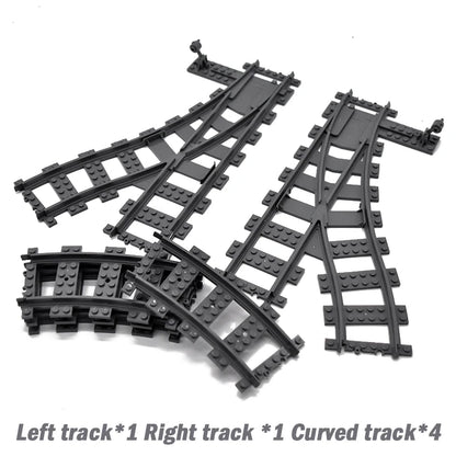 City Trains Flexible Tracks Forked Straight Curved Rails Switch Building Block Bricks High-Tech Creative Toys for kids gifts