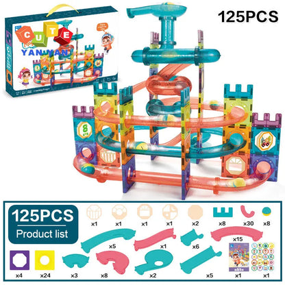 Magnetic Building Blocks Construction Toys Roll Ball Track Kids DIY Splicing Magnet Sheet Funnel Slide Montessori Education Toy