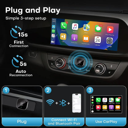 2026 Wireless CarPlay Adapter for iPhone - No Audio Lag, Auto-Connect - Convert Factory Wired to Wireless CarPlay - Bluetooth 5.