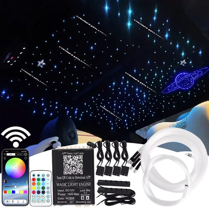 16W Car Starry Sky Ceiling Fiber Optic Lamp RGB with APP Voice Remote Control Panoramic source Car Roof Starlight Headliner