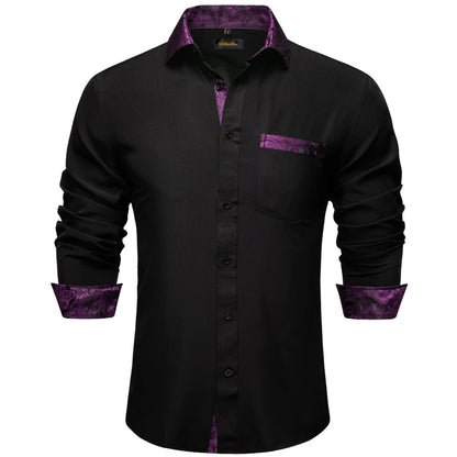 Men Shirts Long Sleeve Black and Green Contrast Color Tops Casual Fashion Polyester Dress Shirt Business Party Men Clothing