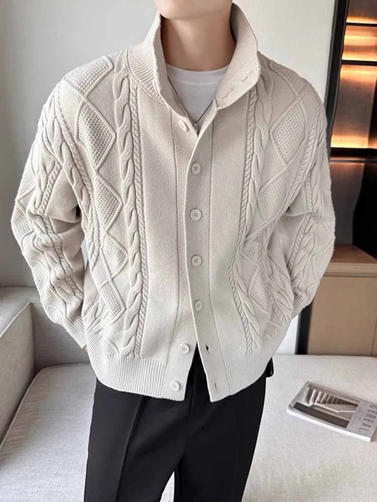 Cashmere knitted cardigan jacket men's spring and autumn high-end jacquard casual men's sweater new