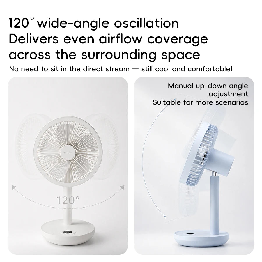 KINSCOTER Smart Oscillating Desktop Fan 5 Gear Wind Speeds Angle Adjustable 4000mAh Rechargeable Fan for Home Office Room