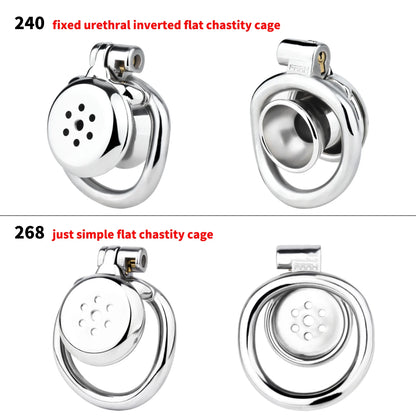 FRRK 268 Flat Button Sissies Male Chastity Cage, 240 Steel Urethral Inverted Chastity Belt, Slave Man Sex Toy Anti-Cheating