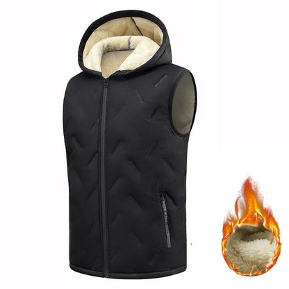 EU Size Men's Hooded Vest Thermal Padded Winter Jacket Fleece Lined Waistcoat Autumn Warm Quilted Jacket Black Grey Puffer Vest