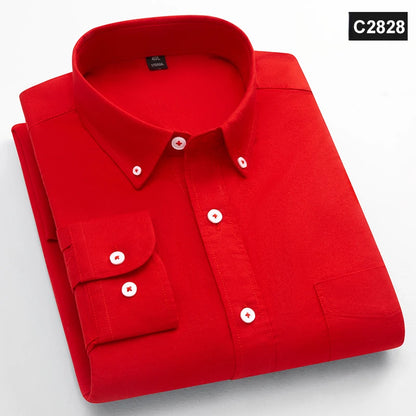 Classic Fit Fashion 100% Cotton Long-Sleeve Shirt for Men Single Pocket Slim Fit Casual Top Soft Oxford Solid Color Office Cloth
