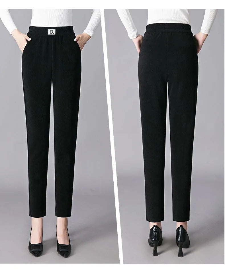 Autumn Winter Thickened Fleece Harlan Pants Women's Loose Casual Straight Leg Pants with Pockets Polyester Fiber Long Trousers