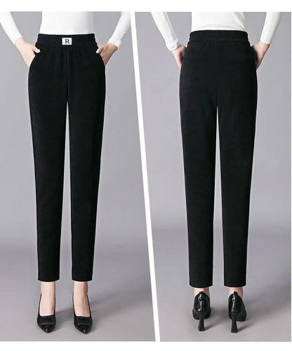 Autumn Winter Thickened Fleece Harlan Pants Women's Loose Casual Straight Leg Pants with Pockets Polyester Fiber Long Trousers