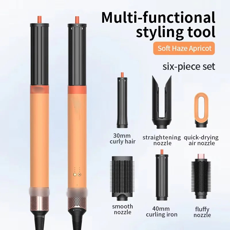 Professional 6 in 1 Cold Hot Air Styling Brush Hair Dryer Curling Iron Straightener Flat Iron 1700W Fast Dry Voluminous Waves