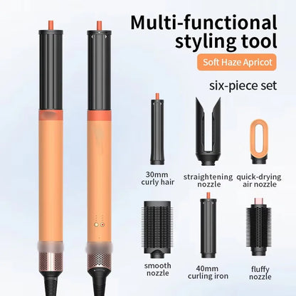 Professional 6 in 1 Cold Hot Air Styling Brush Hair Dryer Curling Iron Straightener Flat Iron 1700W Fast Dry Voluminous Waves