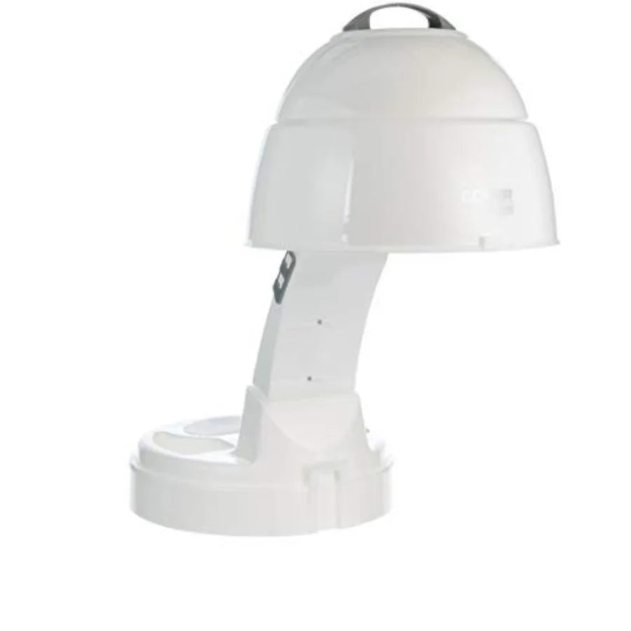 Bonnet hair dryer for salon use, ionic plastic white model with 2 heat settings, adjustable height, extra-large hood, 1875W pow
