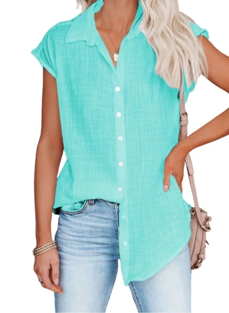 Cotton Linen Shirt Ladies Tops Tee Casual Thin Loose Woman T Shirt Summer Short Sleeve Solid T-Shirts Women Clothing Blusas