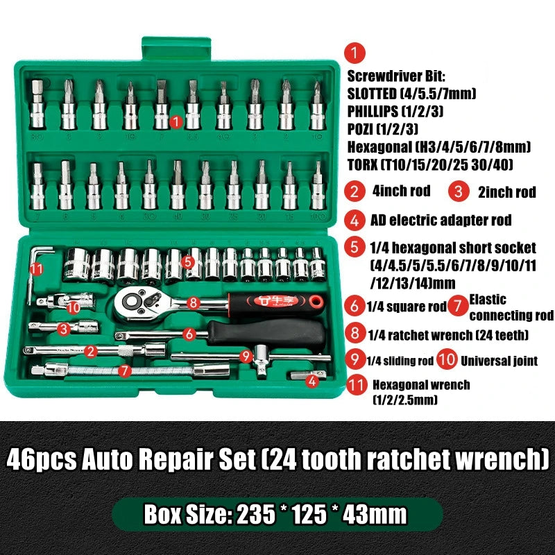 Advanced Car Repair Kit , Ratchet Wrench Set with Sockets Screwdriver Bits, Professional Tool Set, Car Maintenance Essentials