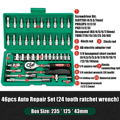 Advanced Car Repair Kit , Ratchet Wrench Set with Sockets Screwdriver Bits, Professional Tool Set, Car Maintenance Essentials