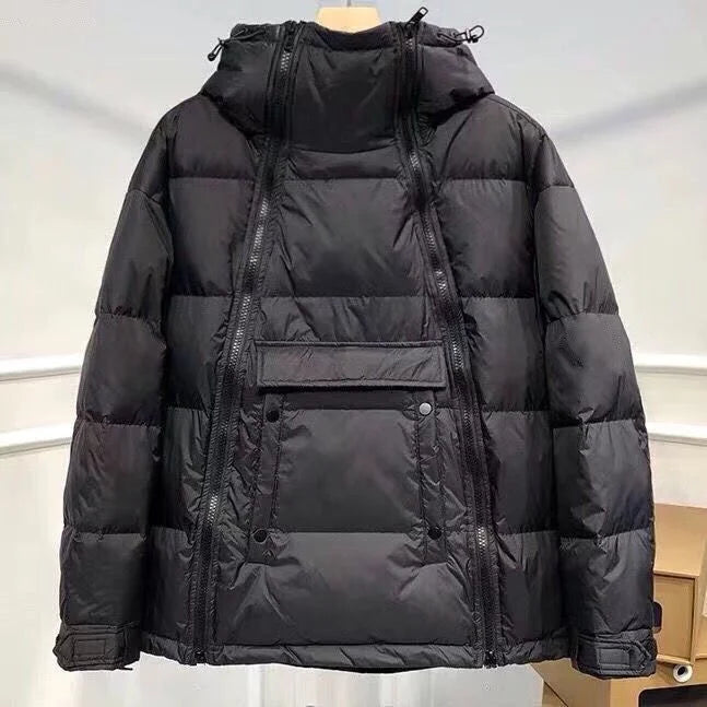 Tactical Double Zip Jacket Hooded Parkas Men Winter Down Cotton Coat Black Pullover Glossy Padded Jackets Casual Warm Outerwear
