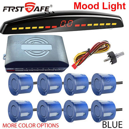 FirstSafe Factory Parking Sensor Kit Front Rear Mood Light Display 6/8 Radar Sensors Auto Backup Monitor Detector Accessories