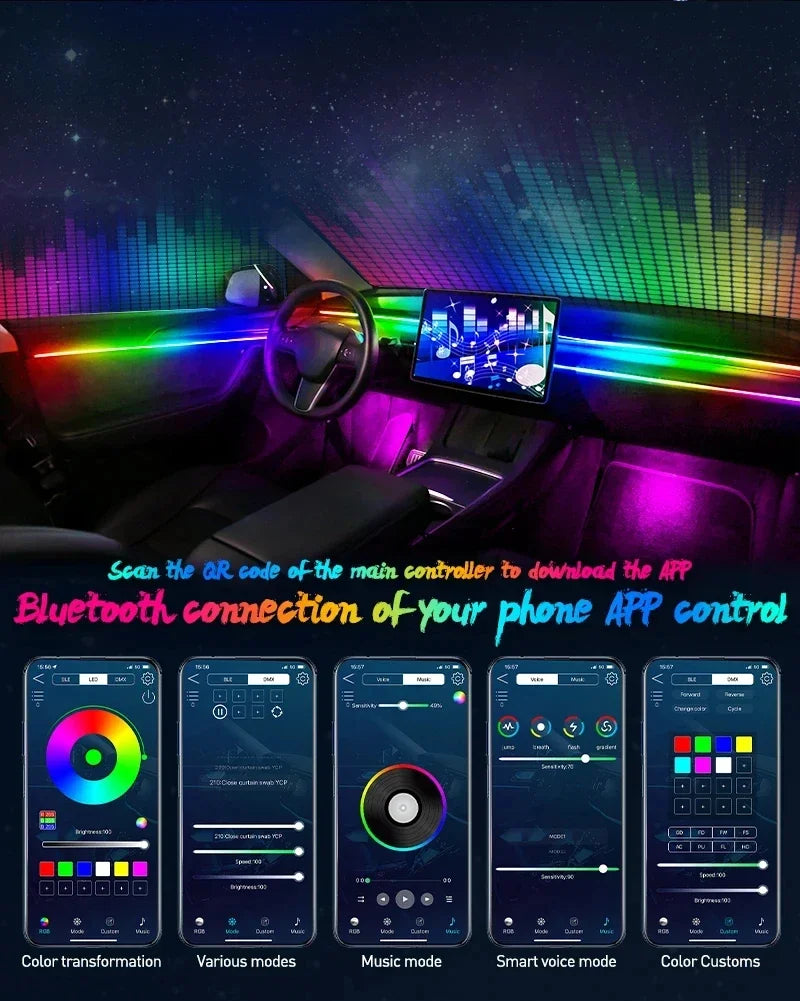 For BMW Only Neon Car Ambient Lights Full 213 Colors Streamer RGB LED Interior Hidden Ergonomic Strip For F10 F20 F30 G20 G30