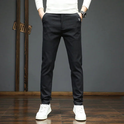 Autumn Winter New Men's Casual Pants Korean Fashion Stretch Straight Slim Fit Trousers High Quality Sweatpants Solid Color Male