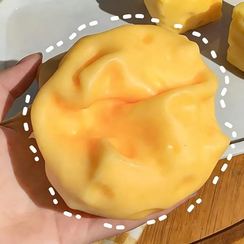 Yellow Cheese Squeeze Toy, Soft Rebound Sensory Toy, Stress Relief & Focus Helper, Cute Food-Themed Desk Decor Gift