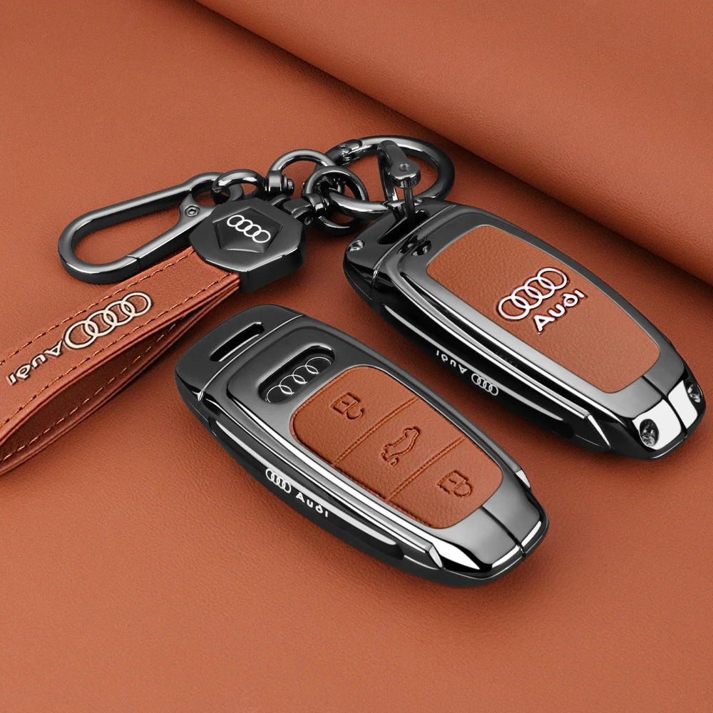 Leather Key Case Shell Buckle Car Key Cover for Audi A3 A4 B9 A6 A7 4K A8 E-tron Q5 Q8 C8 D5 SQ8 Car Remote Control Shell