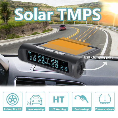 Solar Power TMPS LCD Display With 6 External Sensors For Truck Bus Car Tire Pressure Monitoring LCD Security Alarm