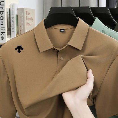 Brand Ice Silk Short sleeved Men's Printed Polo Shirt Fashion Sports Top Summer Comfortable Breathable Leisure High end T-shirt